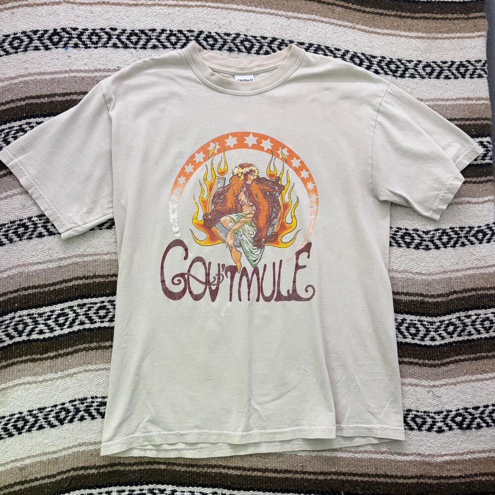 Vintage 90's Gov'tmule Rock Jam Band Beige Tan Tour Concert Tee Shirt Sz Medium